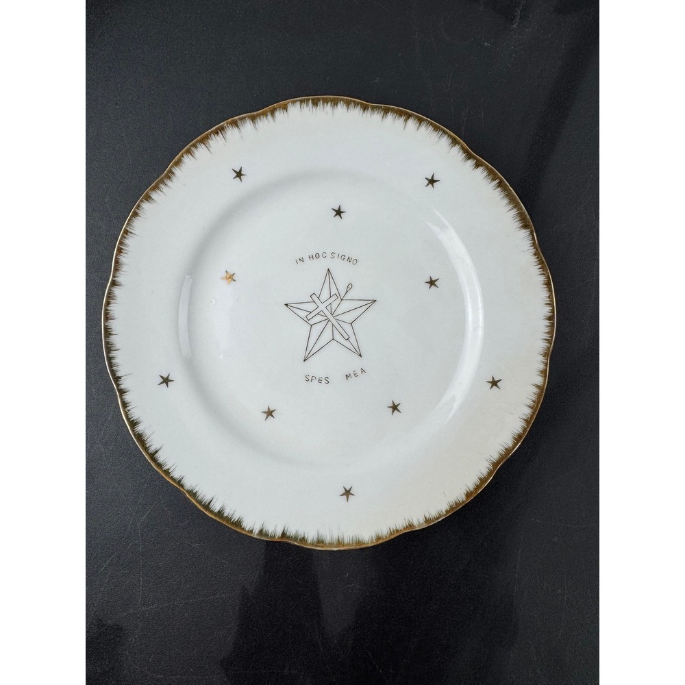 Vintage‎ Temple Treasures Masonic Plate In Hoc Signo Spes Mea Gold Star 7.5"